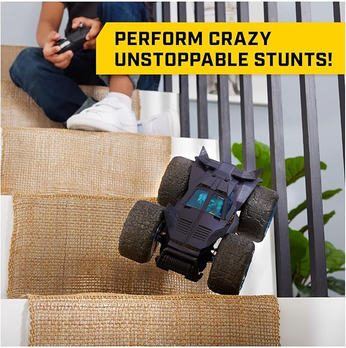 DC Comics Batman Stunt Force Batmobile Indoor Remote Control Car Turbo Boost &amp Crazy Stunts Collectible Super Hero Kids Toys for Boys and Girls 4 and Up