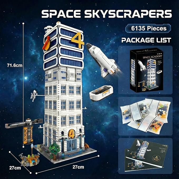 Skyscrapers Modular Building Blocks71cm Tall Four Heroes Tower Building Architecture Set -Space Academy Collectible Display Toy with Adults Sci-Fi MOC Construction Gift(6135pcs)