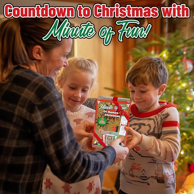 Funwares 24 Days of Christmas Games - Complete Advent Calendar Christmas-Themed Minute to Win It Challenges for Kids Teens &amp Families 2-12 Players Ready to Play Right Out of the Box!