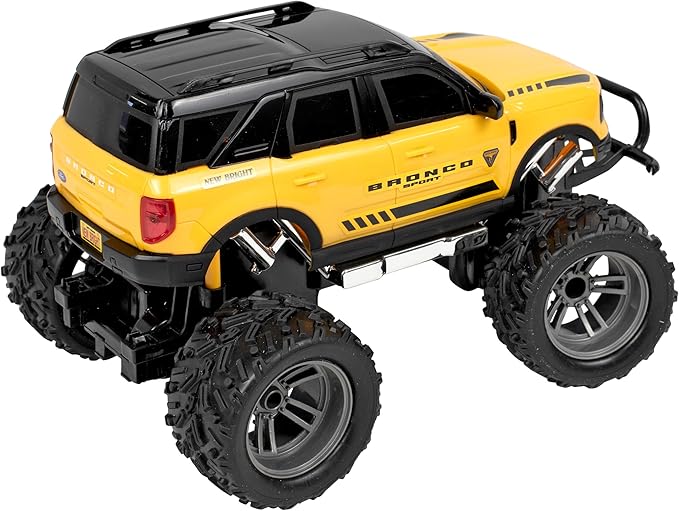 New Bright #1688 11.5 Radio Control Ford Bronco RC Car 1:16 Scale 2.4GHz Remote Forward/Reverse Left/Right Steering 100ft Range Durable Plastic Kids 6+ Easy Controller Yellow Finish
