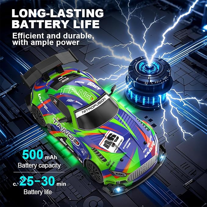1:24 Scale RC Drift Car 4WD 2.4GHz High Speed Racing Sport Toy Car with LED Lights Racing and Drift Wheels (E83-Blue)