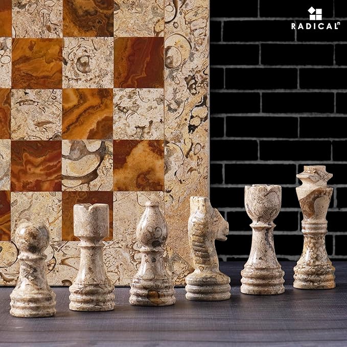 Radicaln Marble Chess Set 12'' Inches Coral and Red Handmade Classic Board Games for Adults Luxury Marble Chess Board &amp Pieces Modern Table Chess