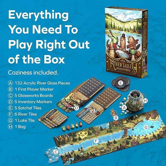 ALLPLAY - River Valley Glassworks Deluxe Edition Board Game for Families and Adults - Cozy Yet Clever Drafting Game - Colorful Tactile Pieces - Scoring Puzzle - 1 to 5 Players - 20 Minutes