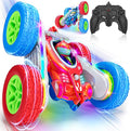 Remote Control Car Kids Toys with Shiny Electroplated Finish RC Cars Stunt Toy with LED Lights 2.4GHz Double-Sided 360° Flips USB-C Fast Charging Perfect Birthday Xmas Gift Boys