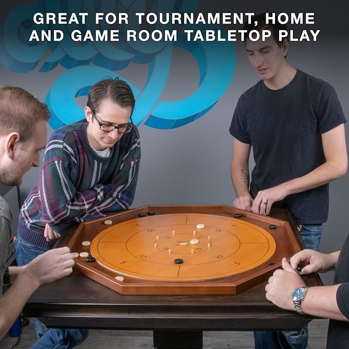 Tournament Crokinole &amp Checkers | Classic Dexterity Board Game for Two Players | 24 Black &amp White Discs &amp Game Board | 30 Inch