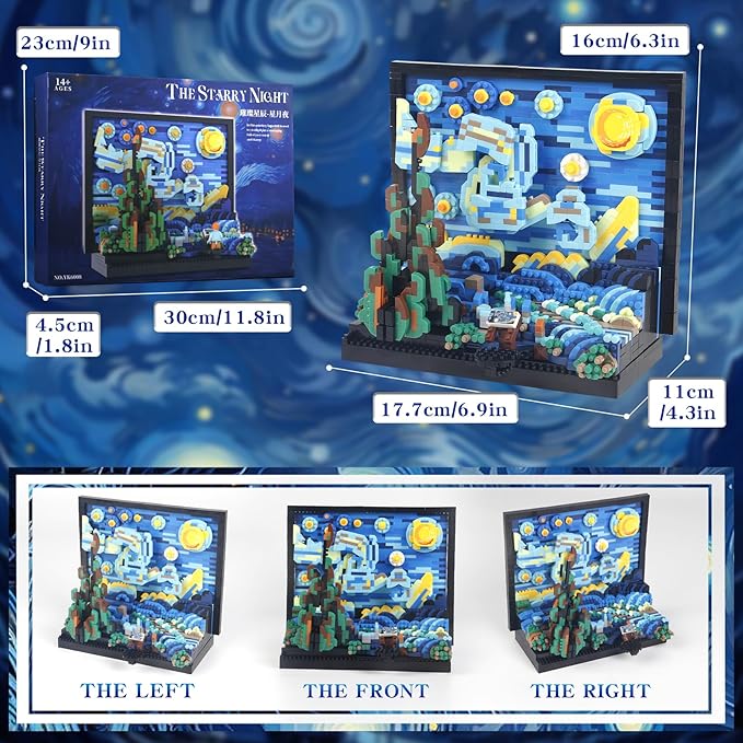 2000+PCS Creative DIY Starry Night Micro mini Building Blocks3D Painting Frame Wall Art Decoration Collection ConstructionBest Present for 14+ Boys Girls or Adults