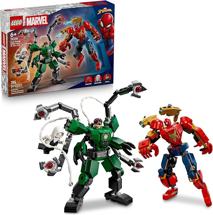 LEGO Marvel Mech Battle: Spider-Man vs. Doc Ock Building Toys for Kids - Super Hero &amp Villain Poseable Mech Toys W/3 Marvel Minifigures for Kids &amp Fans Ages 6+ - Gift Idea for Birthdays - 763