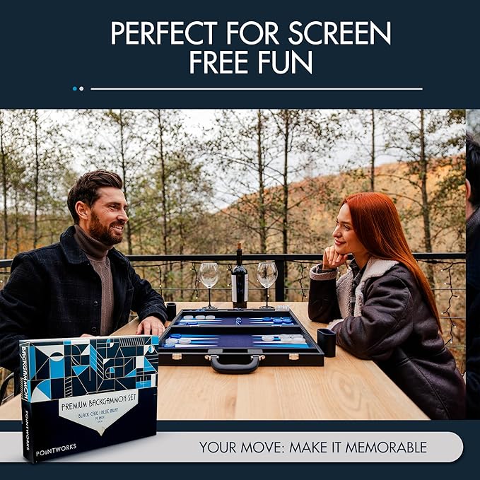 19 Inch Premium Backgammon Sets for Adults Leather Black - Blue. Premium 1.6 Inch Checkers &amp Dice Set Travel Backgammon Set Large Backgammon Board Game Backgammon Game Set