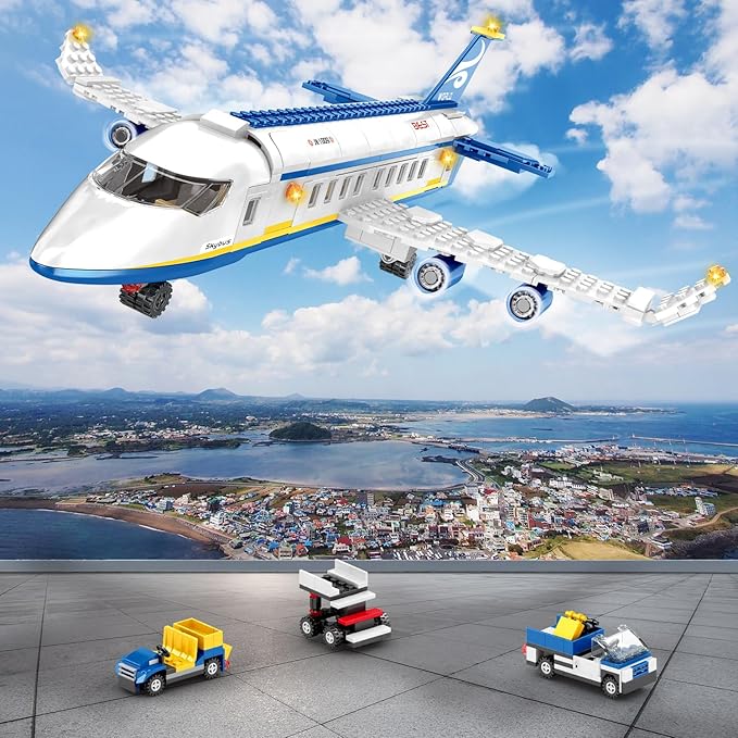 510 Pcs City Passenger Airplane Building Set 6 IN1 Plane Building Blocks Toys STEM Aircraft Bricks with Shuttle Bus Baggage TruckAirplanes Model Toys Gifts for Adults Boys Girls Age 6-12+