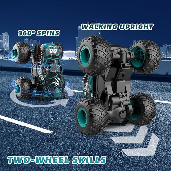 Gohero Monster Truck Toys 2.4Ghz Remote Control Monster Trucks for Boys Age 4-7 1:20 Dinosaur Toys with Light &amp MusicRC Truck with Stunt 360° Spin Walk Upright&amp Drift Dinosaur Toy for Ki