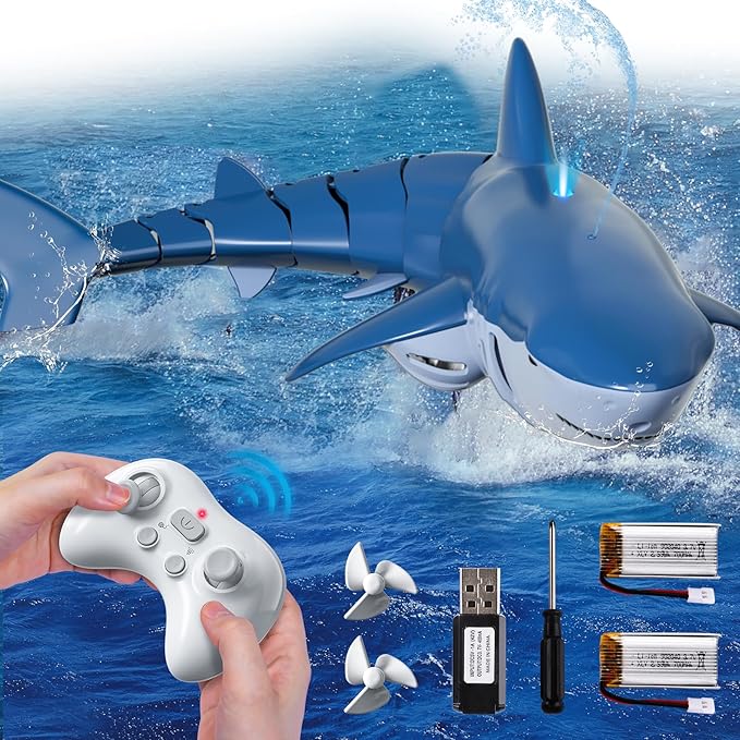 Remote Control Shark Toys for Boys Kids 1:18 Scale High Simulation Shark for Pool 2.4Ghz Electric RC Fish Boat Toys with Light &amp Spray Toy Sharks Gifts for 6 7 8 9 Year olds Kid Boys Girls