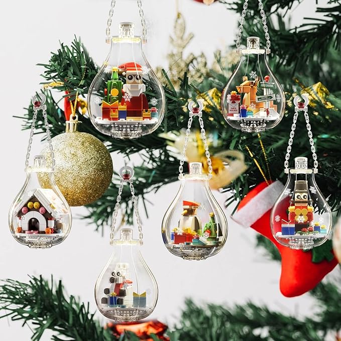 Christmas Ornaments 2025 Building Set Ornament for Christmas Tree with Light Xmas and Thanksgiving Holiday for Gifts Gingerbread Houses Santa Reindeer Polar Bears Soldiers and Penguin (647 Pcs)