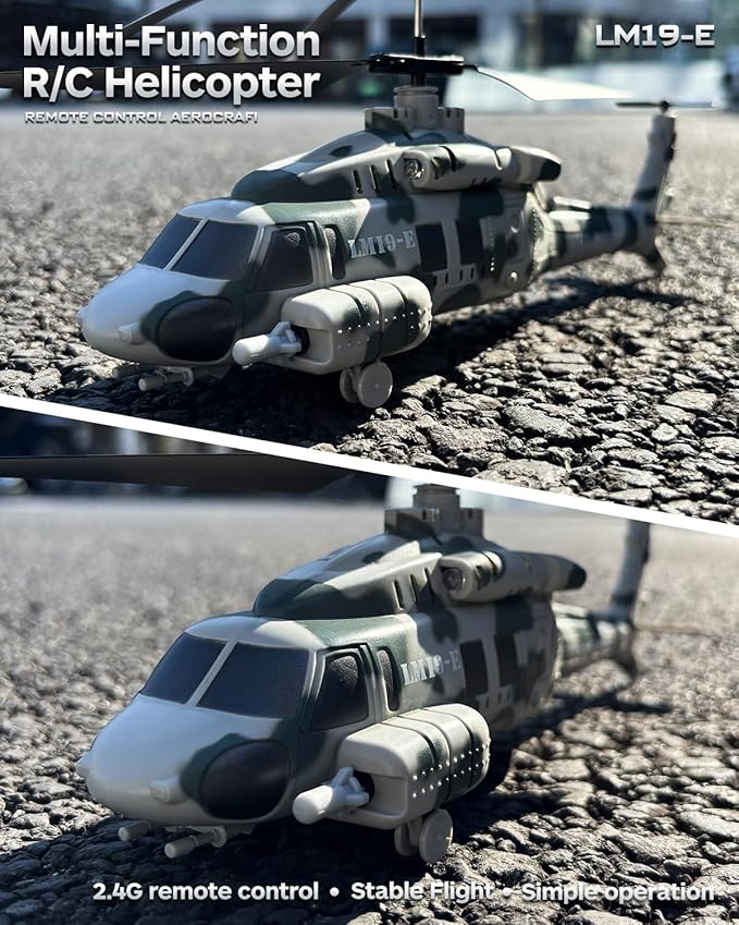 RC Helicopter LM19-E 2.4GHz Remote Control Helicopter with 10 Launchable Missiles LED Light Altitude Hold One-Key Take Off Indoor Friendly Army Toys for Birthday(2 Batteries)