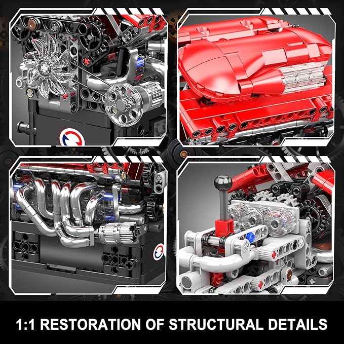 Mould King 10226 V12 Engine Model Kit That Run 12-Cylinder Supercar Engine Building Blocks Sets with Motor Building Your Own Supercar Engine Toy STEM Engineering Toy for Adults(863 Pcs)