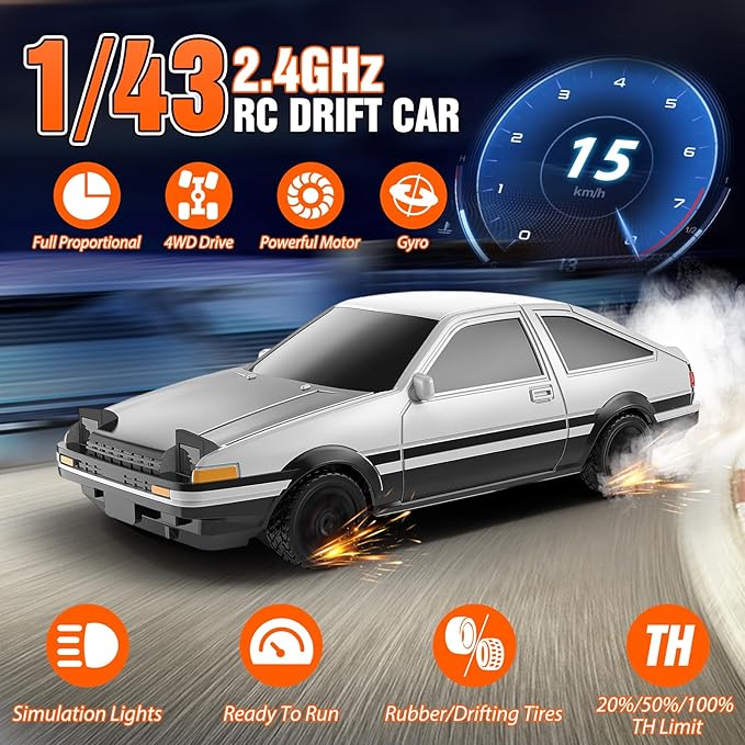 RC Drift car 1/43 Mini Rc Drift car with Gyroscope 2.4GHz Full Proportional Remote control Cars 4WD High Speed Racing with Lights Racing Tires Model Cars Gift for Adults Kids Boys Girls