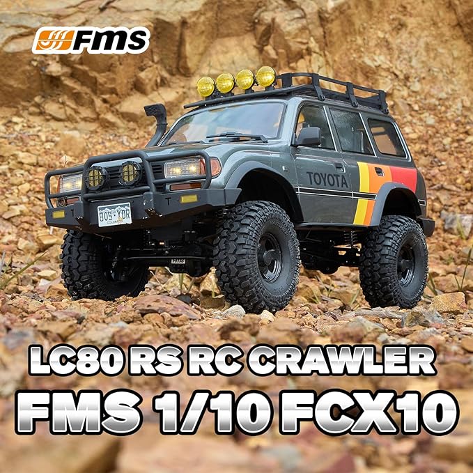 FMS 1/10 LC80 RC Crawler FCX10 Toyota RC Rock Crawler with Lighting Hobby Grade Offroad RC Car for Adults RS Need to Complete (Grey)