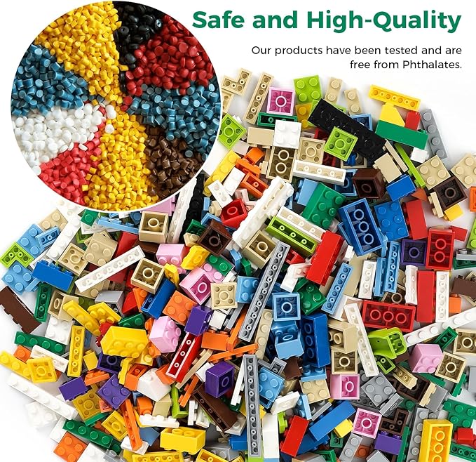 1100 Pieces Building Blocks Compatible with All Major Brands Classic Bulk Blocks Includes Wheels Door Window Street Lights