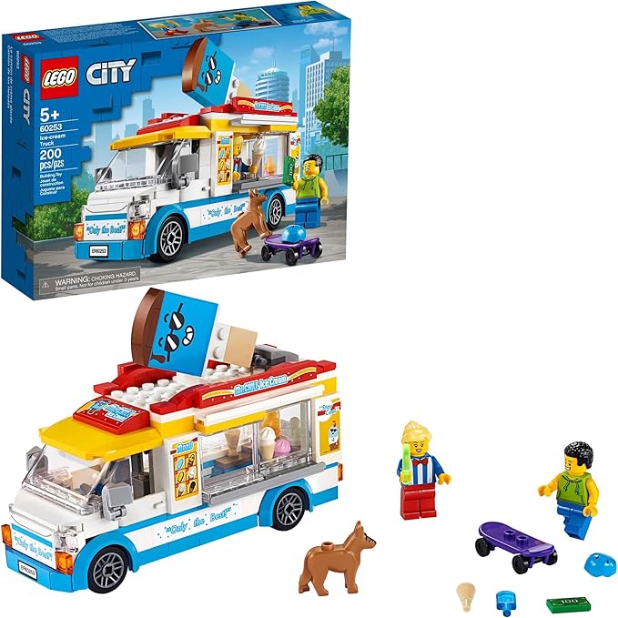 LEGO City Ice Cream Truck Van 60253 Building Toy Set - Featuring Skater Minifigures Skateboard and Dog Figure Fun Gift Idea for Boys Girls and Kids Ages 5+
