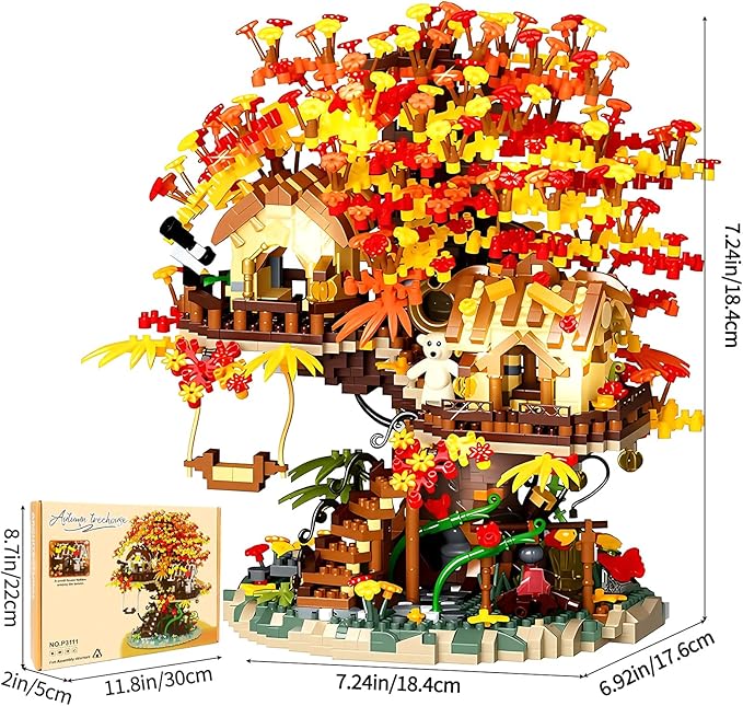Cherry Blossom Bonsai Tree House Building Blocks Set Plants Flowers Treehouse Architecture Micro Mini Block Kits Gift for Adults and Kids（2725 Pieces）