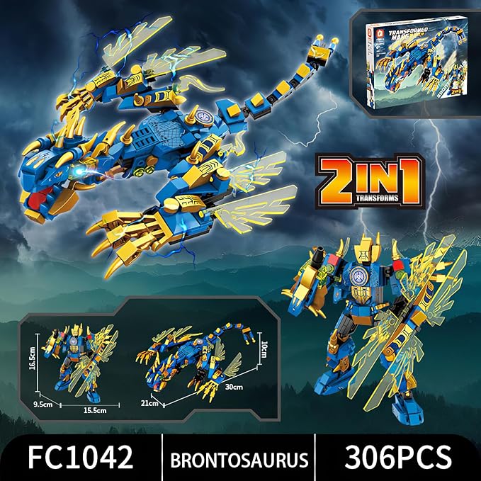 Ninja Mech Dragon Building Blocks Set 2-in-1 Transforming Robot &amp Elemental Action Figures 1222 PCS STEM Construction Toy for Kids 6-12 Birthday Gift Compatible with Major Brands (4 Elements)