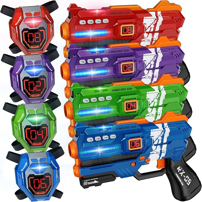 Laser Tag Guns Set of 4 Laser Tag Guns with Digital LED Score Display VestsGifts for Teens and Adults Boys &amp GirlsAdults and Family FunGift for Kids Ages 8 9 10 11 12+Year Old Boy