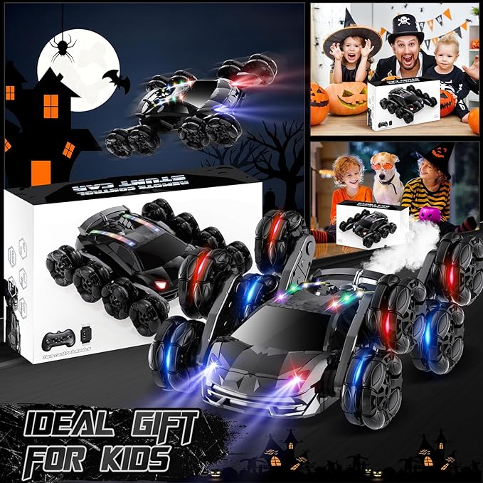 8WD Remote Control Car2.4GHz Gesture Sensing RC Stunt CarCool Spray Rotation RC Car with Lights and MusicAll Terrain Toys for Ages 5-7 Birthday Gifts for Boys Girls(Black)