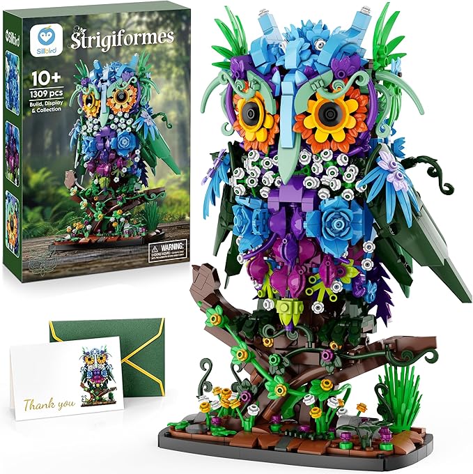 Sillbird Flower Owl Building Sets for Adults Creative Gift Ideas for Women Men Mom Her Girlfriend Wife Home Decor Display or Table Centerpieces - Buildable Floral Animals Botanical Model Collection