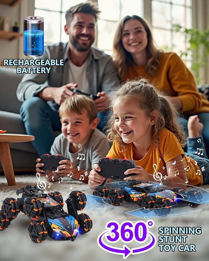 HuiJuKeJi Gesture Sensing RC Stunt Car Toy for Kids 2.4GHz Remote Control Car Toy 1:18 8WD Hand-Controlled Vehicle with Auto Demo Spray Lights and Music for Birthday Ages 6-14