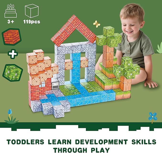 119PCS 1 in Big Size Magnetic Building Blocks Set Magnetic Tiles Kids Build Cubes STEM Game Toys Build Forest World Set Christmas Birthday Gifts for Boys &amp Girls Age 3 4 5 6 7 8 9 10+