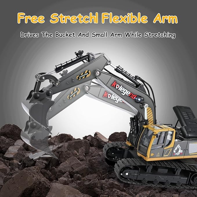 kolegend Remote Control Excavator Toy 16 Inch 9 Channel RC Construction Vehicles Hydraulic Haulers Digger Toys Gift for 6 7 8 9 10 Years Old Kids Boys