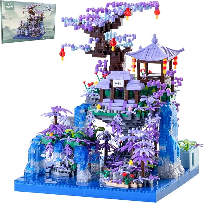 Cherry Blossom Tree House Micro Building Blocks SetPeach Blossom Pond Flowers Bricks Architecture Kit with LED Light Gifts for Adults and Kids（2500+Pieces）