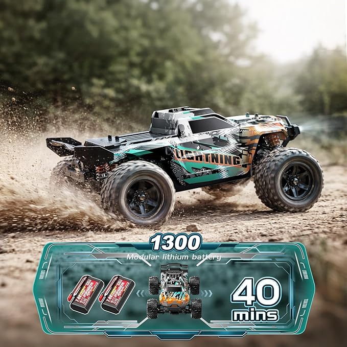 RC Cars 1:18 4WD High Speed Off-Road RC Truck 40 KM/H Remote Control Car with Waterproof ESC 2 Rechargeable 7.4V 1300mAh Batteries Dual Body Shells for Adults &amp Kids Great Gifts for Outdoor F
