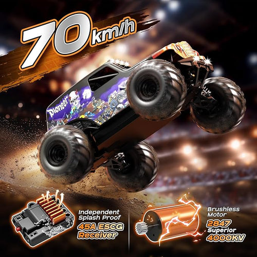 1/14 Brushless RC Cars for Adults Max 42mph Oil Shock Absorber Electric 4WD High-Speed Off-Road RC Car Remote Control Car for Adults RC Truck with Two 3S LiPo Batteries 1200 mAh