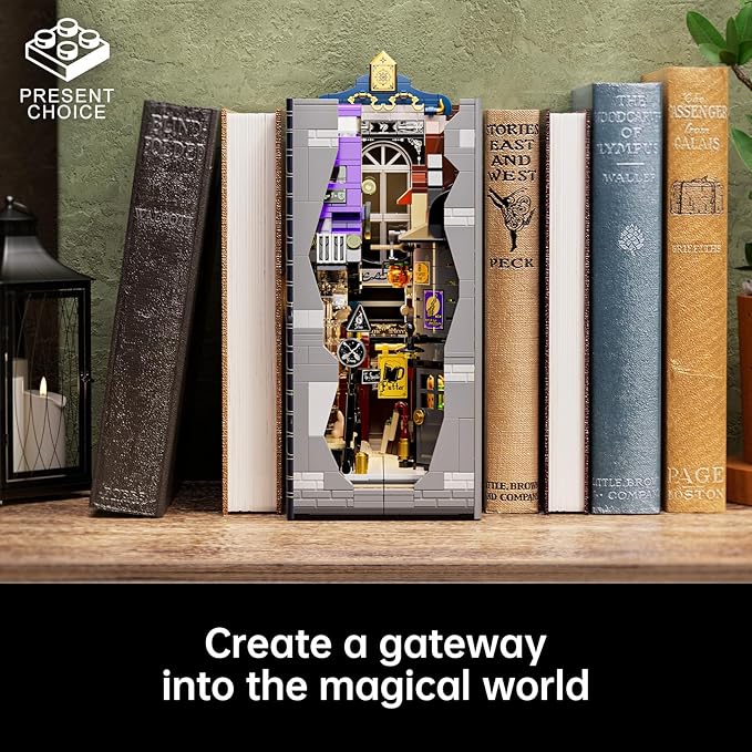 Wizarding Magic Street &amp Floating Iconic Bus Building Set - Enchanted Shop Scene Book Nook Building Set Collectible Fantasy Model for Fans &amp Kids Birthday Gift Idea