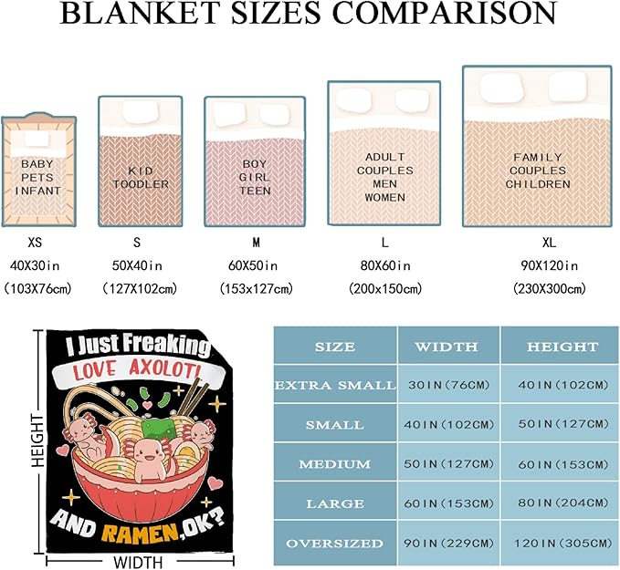 Freaking Love Axolotl and Ramen Blanket Gifts for Girls Boys Women - Super Soft Cozy Warm Throw Sheet for Couch Bed Sofa Office Decor All Season 60x80 for Adult