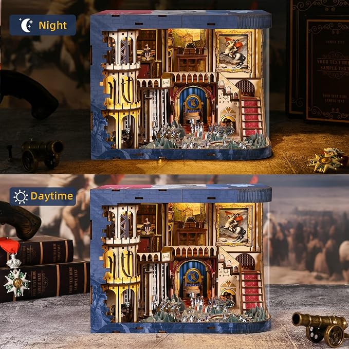 Book Nook Kit DIY Miniature Dollhouse Booknook Kit for Adults and Teens 3D Wooden Puzzle Booknook Tiny House Bookshelf Decor Gifts for Family Friens (Napoleon)