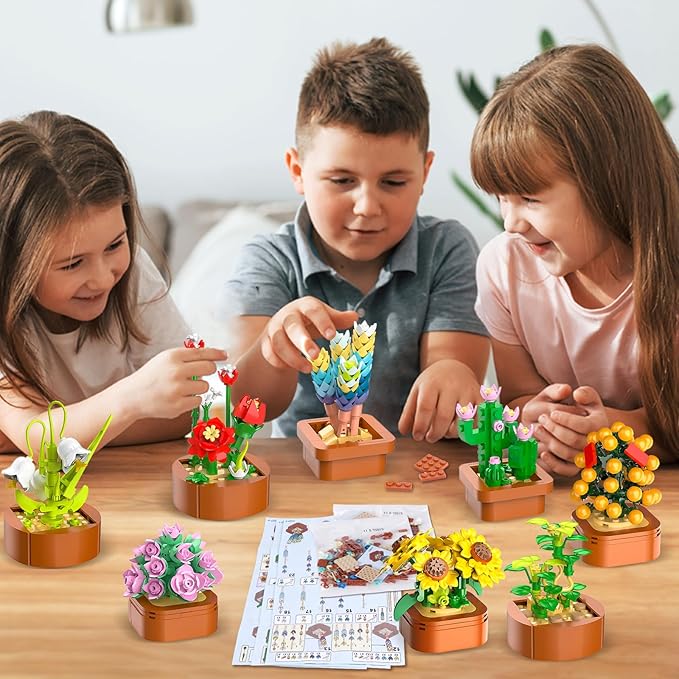 12 Pack Flowers Succulents Mini Building Set - 1403PCS Flower Botanical Collection for Home Office Décor 3.6MM Plant Blocks Toy Easter Birthday Gifts for Adults Women Kids Girls10+