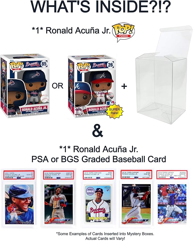 Baseball Collector's Mystery Gift Box: Ronald Acuna Jr Edition│ONE PSA Graded Baseball Card &amp ONE Authentic Funko Pop │Ideal Gift for Collectors &amp Baseball Fans