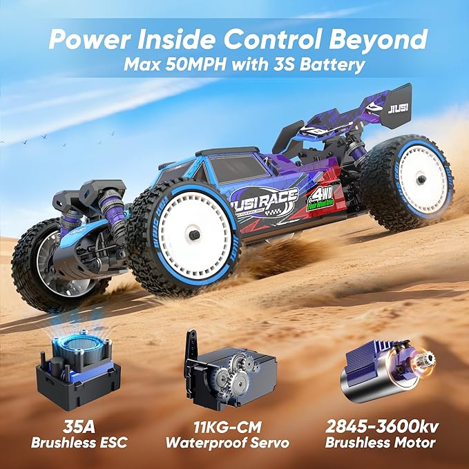 1/12 Brushless RC Cars for AdultsFast 50 mph Off-Road All Terrain Buggy4WD RC Buggy with 2.4GHz Remote Control and Two 3S Batteries25W Fast ChargingRTR 4X4 Electric RC Cars
