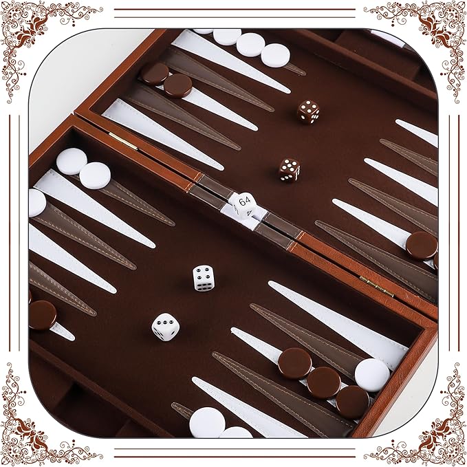 Froggod 15 inch Backgammon Sets for Adults - Classic Board Game for Adults - Portable Travel Backgammon Set for 2 Players - Perfect Adult Board Games for Gifts &amp Family Fun(Brown)