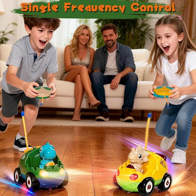 TOPLIVING 2-Pack Remote Control Dinosaur Car Toys for Toddler Ages 18+ Months 2 3 4 5 Year Old Dino RC Vehicle with LED Lights Music Christmas Birthday Gift for Boys &amp Girls