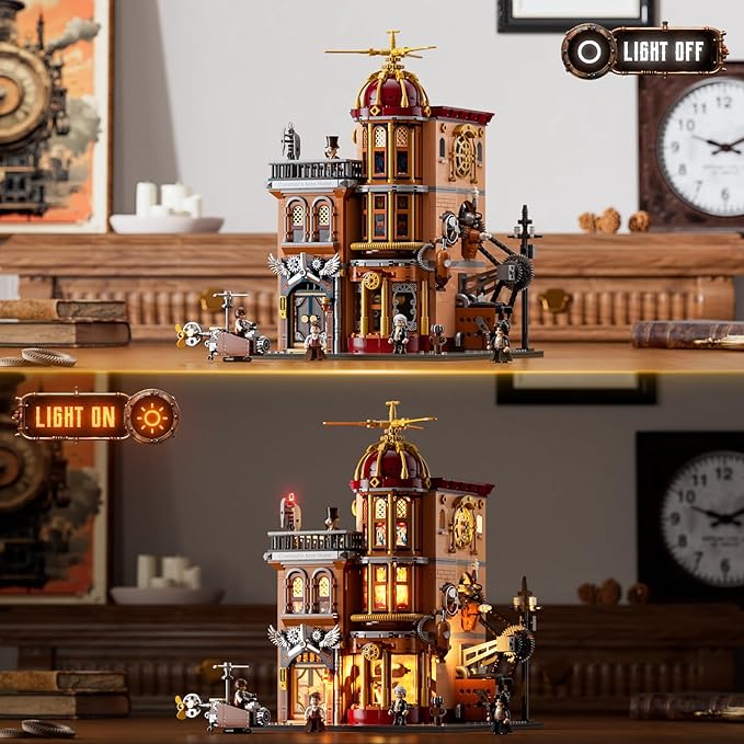 Steampunk Flying Club Lighting Building-Bricks Set - 1871 Pcs Modular Building Blocks Display Collectible Set for Adults