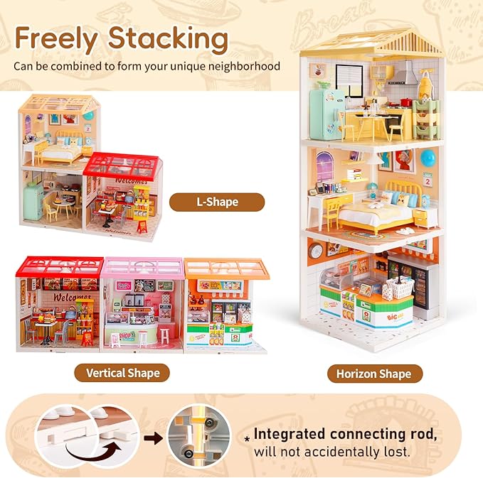 LED Building Blocks for Adults 1:24 DIY Miniature Dollhouse Kits with Roof &amp Dustproof Cover Tiny House Toy Building Sets for Kids Ages 8-12-15 Birthday Hobbies Gift for Men Women Boy Girl