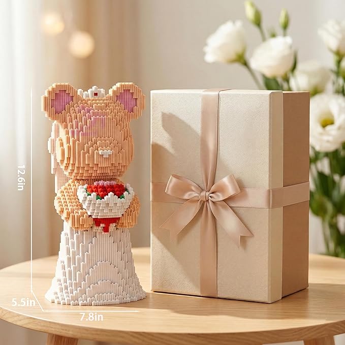 12.6 Bride Teddy Bear Blocks Building Bricks Set - Challenging DIY Micro Blocks for Adults Collectible Decor for Office &amp Bookshelf Screen-Free Stress Relief - Gift Idea Ages 14+