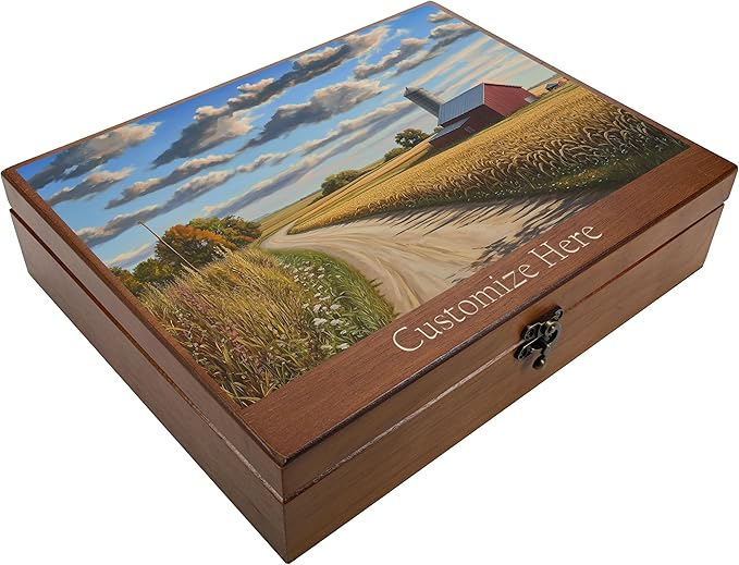 WE Games Custom Color Image Engraved Wooden Treasure Box with Lid &amp Brass Latch - Walnut Finish