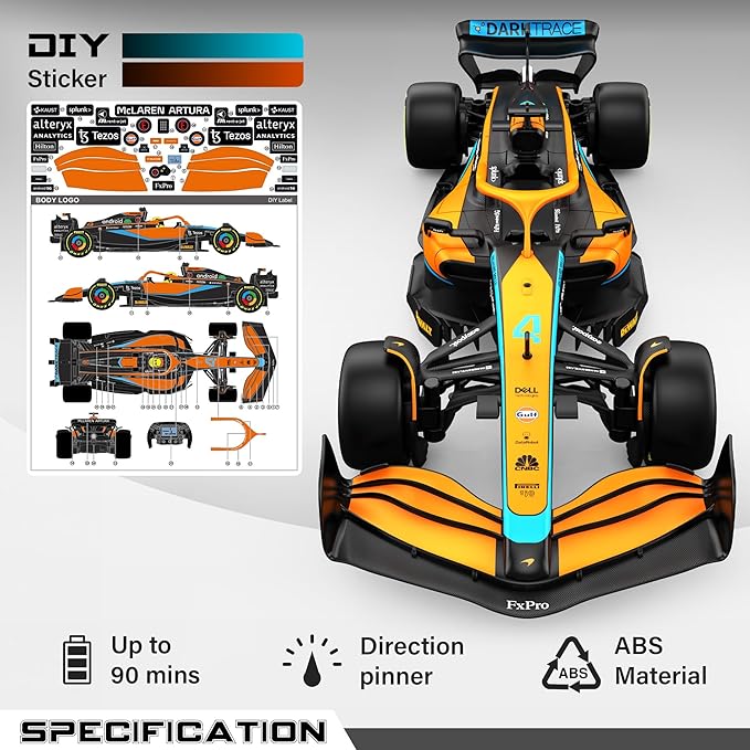 Voltz Toys Authentic Licensed 1:18 McLaren F1 MCL36 Remote Control Car - F1 Collection RC car Series for Kids and Adults - 2.4GHz RC Car for Gift (1:18 McLaren F1 MCL36)