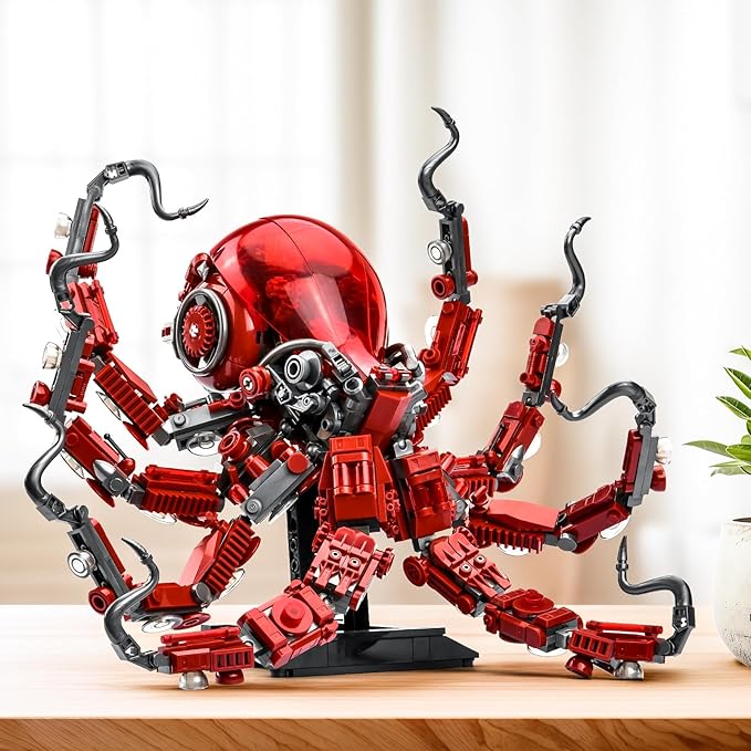 Mechanical Octopus Building Sets for Adult Ocean Animal Collection Toy with Display Stand and Light Home Office Decor and Idea Gift for Teen 14+(882PCS)