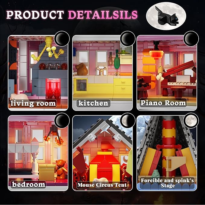 Pink Palace House Building Set with Lights Halloween Haunted House Blocks Toy Halloween House Kit for Kids Adults Compatible with Lego Christmas for Girls and Boys Aged 8+ (1349PCS)