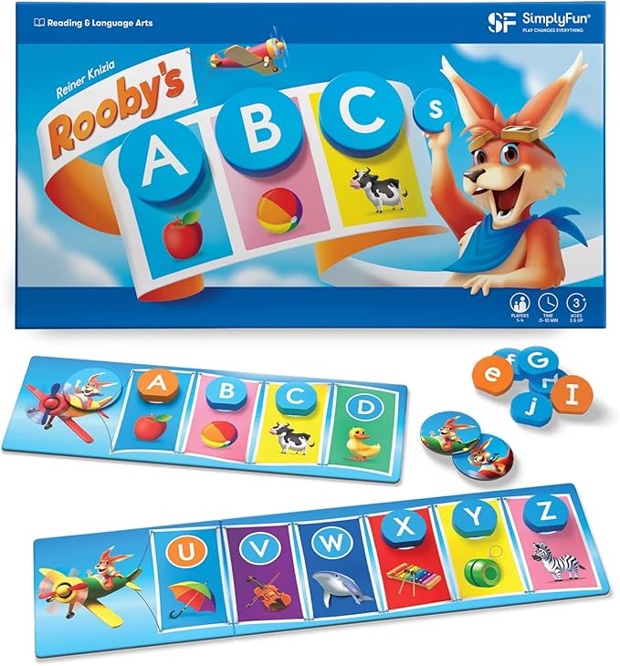 SimplyFun Rooby’s ABC’s - Pre-K Alphabet Game - Letter Recognition Game for Kids - Learn Both Uppercase and Lowercase Letters - 1 to 4 Players Ages 3 &amp Up