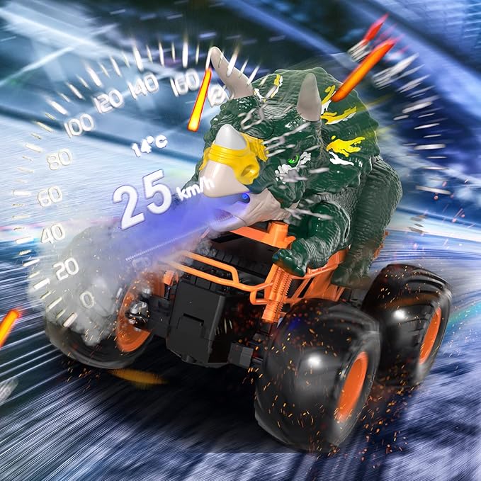 Bennol Remote Control Dinosaur Car for Boys Kids 2.4Ghz RC Triceratops Truck Toy for Toddlers Electric Hobby RC Car Toys with Light &amp Sound Spray for 3 4 5 6 7 8 Year olds Kids Boys Girls
